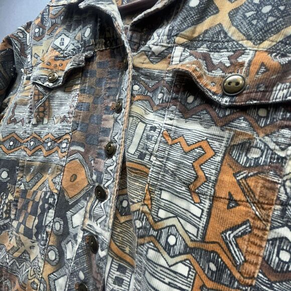 Y2K Chicos Jacket Womens Small Brown Rust Aztec Geometric Corduroy Buttons 90s - Picture 5 of 12